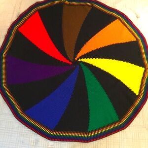 Colorful Circle Crochet Afghan Lap Blanket Wall Art